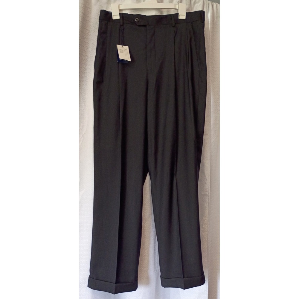 NWT Stafford Essentials Men's Classic Fit Pleated Cuffed Pants Charcoal‎ 34"x32"